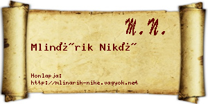 Mlinárik Niké névjegykártya